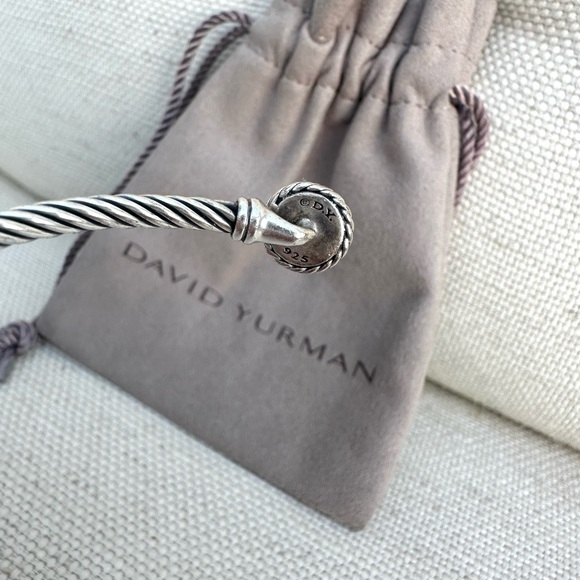 David Yurman Cable Sterling Silver Pave Natural Diamond Hook Clasp Bracelet - Picture 4 of 4